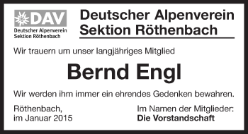 Traueranzeige von Bernd Engl von Pegnitz-Zeitung